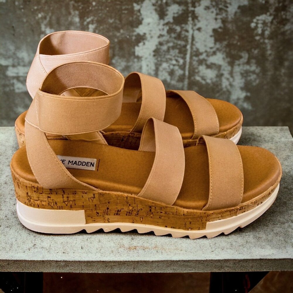Steve Madden Bandi Wedge Tan Sandal Women's Size 7.5